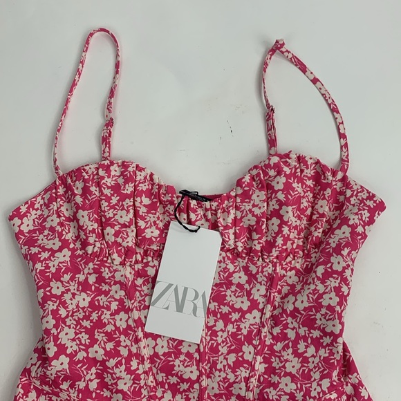 Zara Pink Floral Body Suit Tank Top Style Size Small Adjustable Zip up New NWT - Picture 3 of 16
